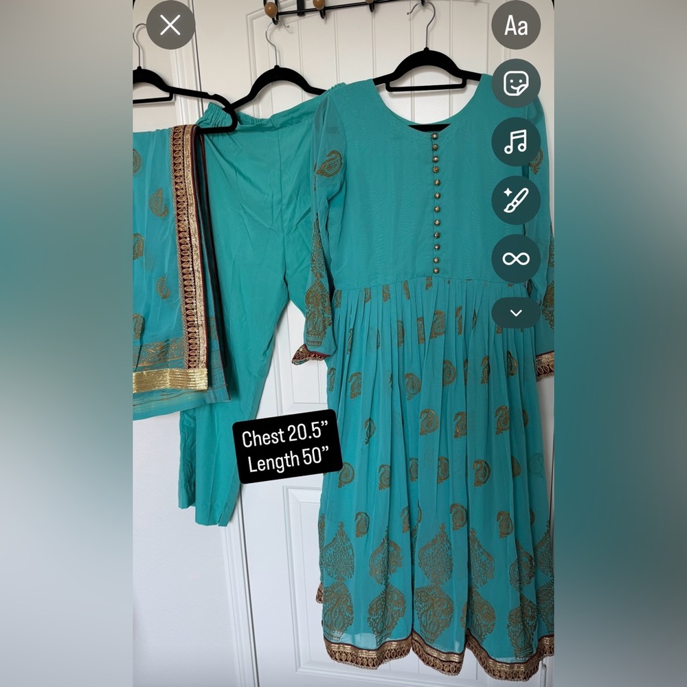 Teal Embroidered Dress with Gold Accents